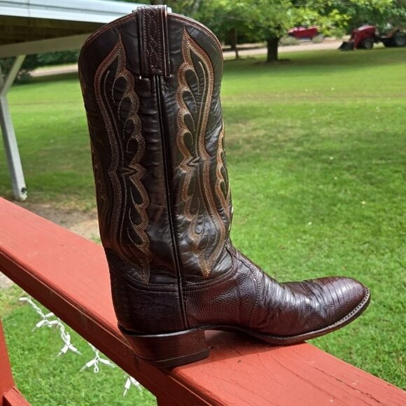Tony Lama Cognac Lizard Western Boots Cowgirl Cowboy - Picture 3 of 5
